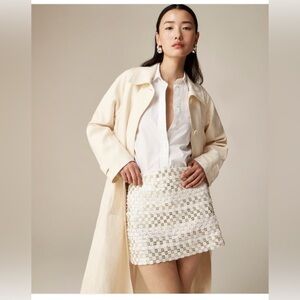 J.Crew Collection Embellished Mini Skirt Floral Sequin Appliqué White Silver  12